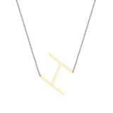 Uppercase Alphabet 'H' Initial Sideway Pendant with 18 inch Silver Chain for Women in 14K Yellow Gold
