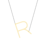 Uppercase Alphabet 'R' Initial Sideway Pendant with 18 inch Silver Chain for Women in 14K Yellow Gold