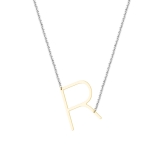 Uppercase Alphabet 'R' Initial Sideway Pendant with 18 inch Silver Chain for Women in 14K Yellow Gold