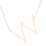 Uppercase Alphabet 'W' Initial Sideway Pendant with 18 inch Silver Chain for Women in 18K Rose Gold