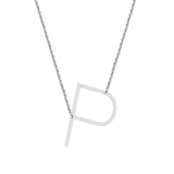 Uppercase Alphabet 'P' Initial Sideway Pendant with 18 inch Silver Chain for Women in 925 Sterling Silver