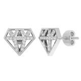 Round White Diamond Crystal Shape Stud Earrings with Post Push Back for Women 1/4 CT (0.25 ctw Color I-J Clarity I2-I3) in 925 Sterling Silver