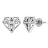 Round White Diamond Crystal Shape Stud Earrings with Post Screw Back for Women 1/4 CT (0.25 ctw Color I-J Clarity I2-I3) in 925 Sterling Silver