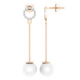 8mm Round Cultured Freshwater Pearl & 0.02 CT White Diamond Open Circle Linear Drop Earrings for Women in 10K Rose Gold
