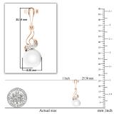 8mm Round Cultured Freshwater Pearl & 0.06CT Round White Diamond Twisted Swirl Pushback Drop Earrings for Women in 10K Rose Gold