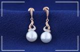 8mm Round Cultured Freshwater Pearl & 0.06CT Round White Diamond Twisted Swirl Screwback Drop Earrings for Women in 14K Rose Gold