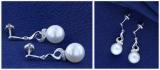 8mm Round Cultured Freshwater Pearl & 0.06CT Round White Diamond Twisted Swirl Screwback Drop Earrings for Women in 14K White Gold