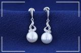 8mm Round Cultured Freshwater Pearl & 0.06CT Round White Diamond Twisted Swirl Screwback Drop Earrings for Women in 14K White Gold