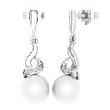 8mm Round Cultured Freshwater Pearl & 0.06CT Round White Diamond Twisted Swirl Pushback Drop Earrings for Women in 925 Sterling Silver