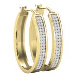 Round White Diamond Two Lines Oval Shaped Hoop Earrings for Women (0.54 ctw Color I-J Clarity I2-I3) in 10K Yellow Gold