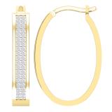 Round White Diamond Two Lines Oval Shaped Hoop Earrings for Women (0.54 ctw Color I-J Clarity I2-I3) in 10K Yellow Gold