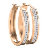 Round White Diamond Two Lines Oval Shaped Hoop Earrings for Women (0.54 ctw Color I-J Clarity I1-I2) in 18K Rose Gold