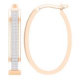 Round White Diamond Two Lines Oval Shaped Hoop Earrings for Women (0.54 ctw Color I-J Clarity I1-I2) in 18K Rose Gold