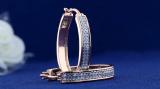 Round White Diamond Two Lines Oval Shaped Hoop Earrings for Women (0.54 ctw Color I-J Clarity I1-I2) in 18K Rose Gold