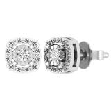 Round White Diamond Cushion Shape Textured Illusion Set Pushback Stud Earrings for Her (0.10 ctw, Color I-J, Clarity I2-I3) in 925 Sterling Silver
