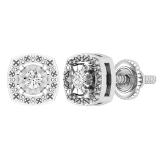 Round White Diamond Cushion Shape Textured Illusion Set Screwback Stud Earrings for Women (0.10 ctw, Color I-J, Clarity I2-I3) in 925 Sterling Silver