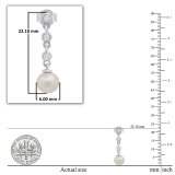 Round 6mm Cultured Freshwater Pearl & 0.17 CT White Diamond Each 3 Stone Linear Push Back Drop Dangle Earrings for Women in 925 Sterling Silver