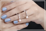 Round 6mm Cultured Freshwater Pearl & 0.17 CT White Diamond Each 3 Stone Linear Screw Back Drop Dangle Earrings for Women in 925 Sterling Silver