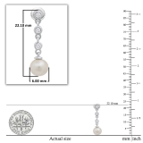 Round 6mm Cultured Freshwater Pearl & 0.17 CT White Diamond Each 3 Stone Linear Screw Back Drop Dangle Earrings for Women in 925 Sterling Silver