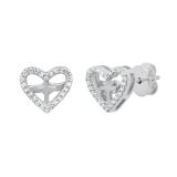 Round White Diamond Open Heart Cross Stud Earrings for Her (0.10 ctw, Color I-J, Clarity I2-I3) in 925 Sterling Silver in Push Back