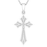 Round White Diamond Flower Cross Pendant with 18 Inch Silver Chain for Women (0.13 ctw, Color I-J, Clarity I2-I3) in 925 Sterling Silver