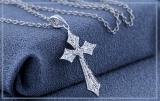 Round White Diamond Flower Cross Pendant with 18 Inch Silver Chain for Women (0.13 ctw, Color I-J, Clarity I2-I3) in 925 Sterling Silver