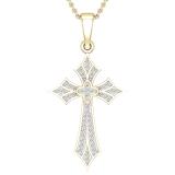 Round White Diamond Flower Cross Pendant with 18 Inch Gold Chain for Women (0.13 ctw, Color I-J, Clarity I1-I2) in 18K Yellow Gold