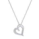 Round White Diamond Double Heart Love Slider Pendant with Silver Chain for Women (0.20 ctw Color I-J Clarity I2-I3) in 925 Sterling Silver