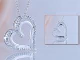 Round White Diamond Double Heart Love Slider Pendant with Silver Chain for Women (0.20 ctw Color I-J Clarity I2-I3) in 925 Sterling Silver