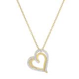 Round White Diamond Double Heart Love Slider Pendant with Gold Chain for Women (0.20 ctw Color I-J Clarity I1-I2) in 14K Yellow Gold