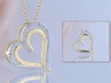 Round White Diamond Double Heart Love Slider Pendant with Gold Chain for Women (0.20 ctw Color I-J Clarity I1-I2) in 14K Yellow Gold