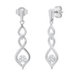 Round White Diamond Twisted Interlock Pushback Drop Earrings for Women (0.11 ctw Color I-J Clarity I2-I3) in 925 Sterling Silver