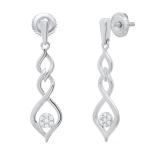 Round White Diamond Twisted Interlock Screwback Drop Earrings for Women (0.11 ctw Color I-J Clarity I2-I3) in 925 Sterling Silver