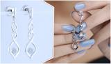Round White Diamond Twisted Interlock Screwback Drop Earrings for Women (0.11 ctw Color I-J Clarity I2-I3) in 925 Sterling Silver