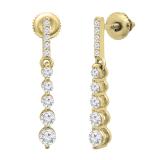 Round White Diamond Ascending Order Dangling Drop Earrings with Screw Back for Women 1/2 CT (0.56 ctw, Color I-J, Clarity I1-I2) in 14K Yellow Gold