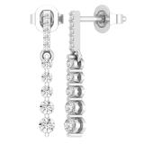 Round White Diamond Ascending Order Dangling Drop Earrings with Push Back for Women 1/2 CT (0.56 ctw, Color I-J, Clarity I2-I3) in 925 Sterling Silver