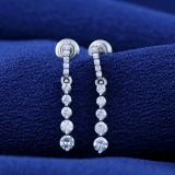 Round White Diamond Ascending Order Dangling Drop Earrings with Push Back for Women 1/2 CT (0.56 ctw, Color I-J, Clarity I2-I3) in 925 Sterling Silver