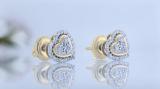 Round White Diamond Outlined Heart Halo Style Screwback Stud Earrings for Women (0.34 ctw Color I-J Clarity I2-I3) in 10K Yellow Gold