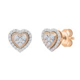 Round White Diamond Outlined Heart Halo Style Pushback Stud Earrings for Women (0.34 ctw Color I-J Clarity I1-I2) in 14K Rose Gold