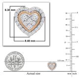 Round White Diamond Outlined Heart Halo Style Pushback Stud Earrings for Women (0.34 ctw Color I-J Clarity I1-I2) in 14K Rose Gold
