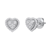 Round White Diamond Outlined Heart Halo Style Screwback Stud Earrings for Women (0.34 ctw Color I-J Clarity I2-I3) in 925 Sterling Silver