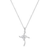Round White Diamond Heart Swirl Cross Pendant with 18 Inch Silver Chain for Women (0.11 ctw Color I-J Clarity I2-I3) in 10K White Gold
