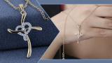 Round White Diamond Heart Swirl Cross Pendant with 18 Inch Gold Chain for Women (0.11 ctw Color I-J Clarity I2-I3) in 10K Yellow Gold