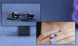 Round Black Diamond Square Ice Cube Dice Shape Unisex Hip Hop Screwback Stud Earrings (0.26 ctw Color Black Clarity Opaque) in Black Plated Sterling Silver