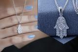 Round White Diamond Hamsa Hand Double Heart Dainty Pendant for Women with 18 Inch Silver Chain (0.19 ctw, Color I-J, Clarity I2-I3) in 925 Sterling Silver