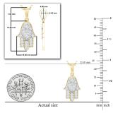 Round White Diamond Hamsa Hand Double Heart Dainty Pendant for Her with 18 Inch Gold Chain (0.19 ctw, Color I-J, Clarity I1-I2) in 18K Yellow Gold