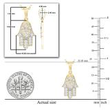 Round White Diamond Hamsa Hand Double Heart Dainty Pendant for Her with 18 Inch Gold Chain (0.19 ctw, Color I-J, Clarity I1-I2) in 18K Yellow Gold