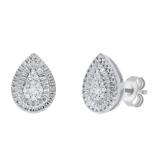 Round White & Metal Diamond Teardrop Shape Stud Earrings for Women (0.11 ctw, Color I-J, Clarity I2-I3) in 925 Sterling Silver in Push Back