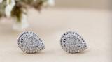 Round White & Metal Diamond Teardrop Shape Stud Earrings for Women (0.11 ctw, Color I-J, Clarity I2-I3) in 925 Sterling Silver in Push Back