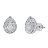 Round White & Metal Diamond Teardrop Shape Stud Earrings for Women (0.11 ctw, Color I-J, Clarity I2-I3) in 925 Sterling Silver in Screw Back